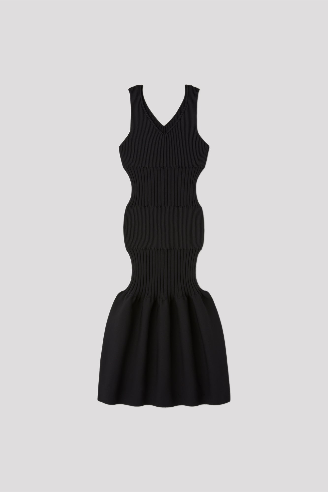 FLUTED V-NECK SLEEVELESS MERMAID DRESS