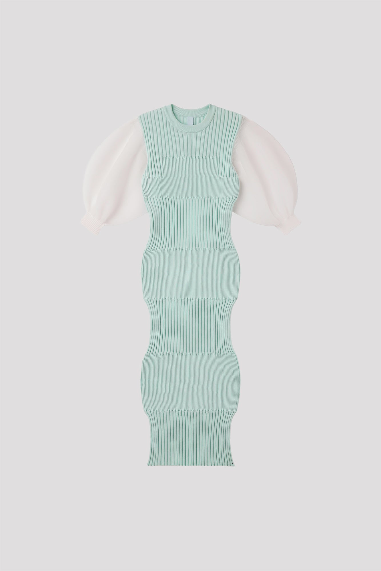 FLUTED LUCENT PUFF SLEEVE DRESS