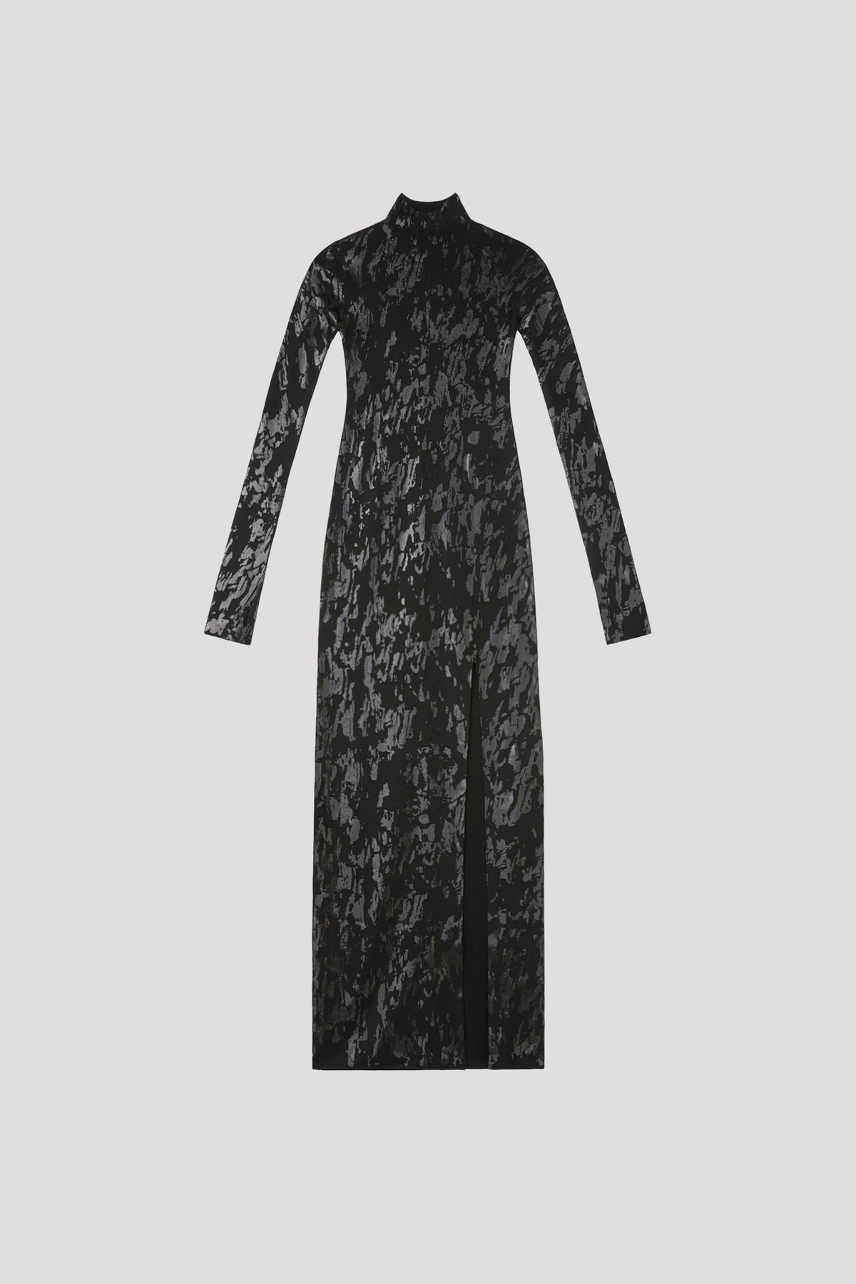 SOFT PORTRAIT FOIL HIGHNECK LONG SLEEVE DRESS