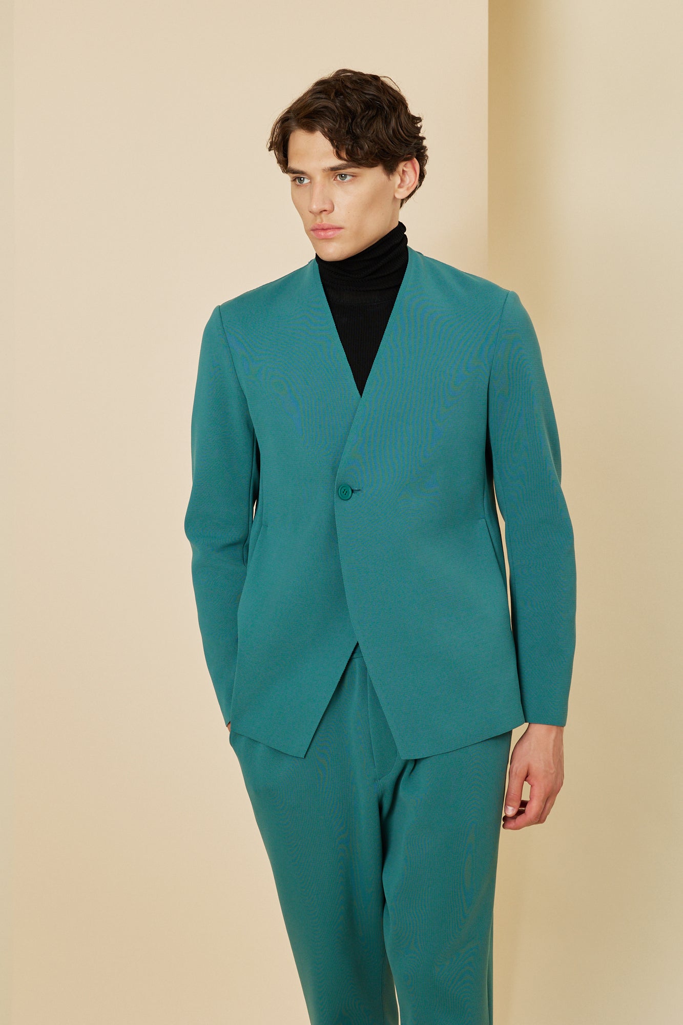 MILAN RIB DOUBLE BREASTED COLLARLESS JACKET