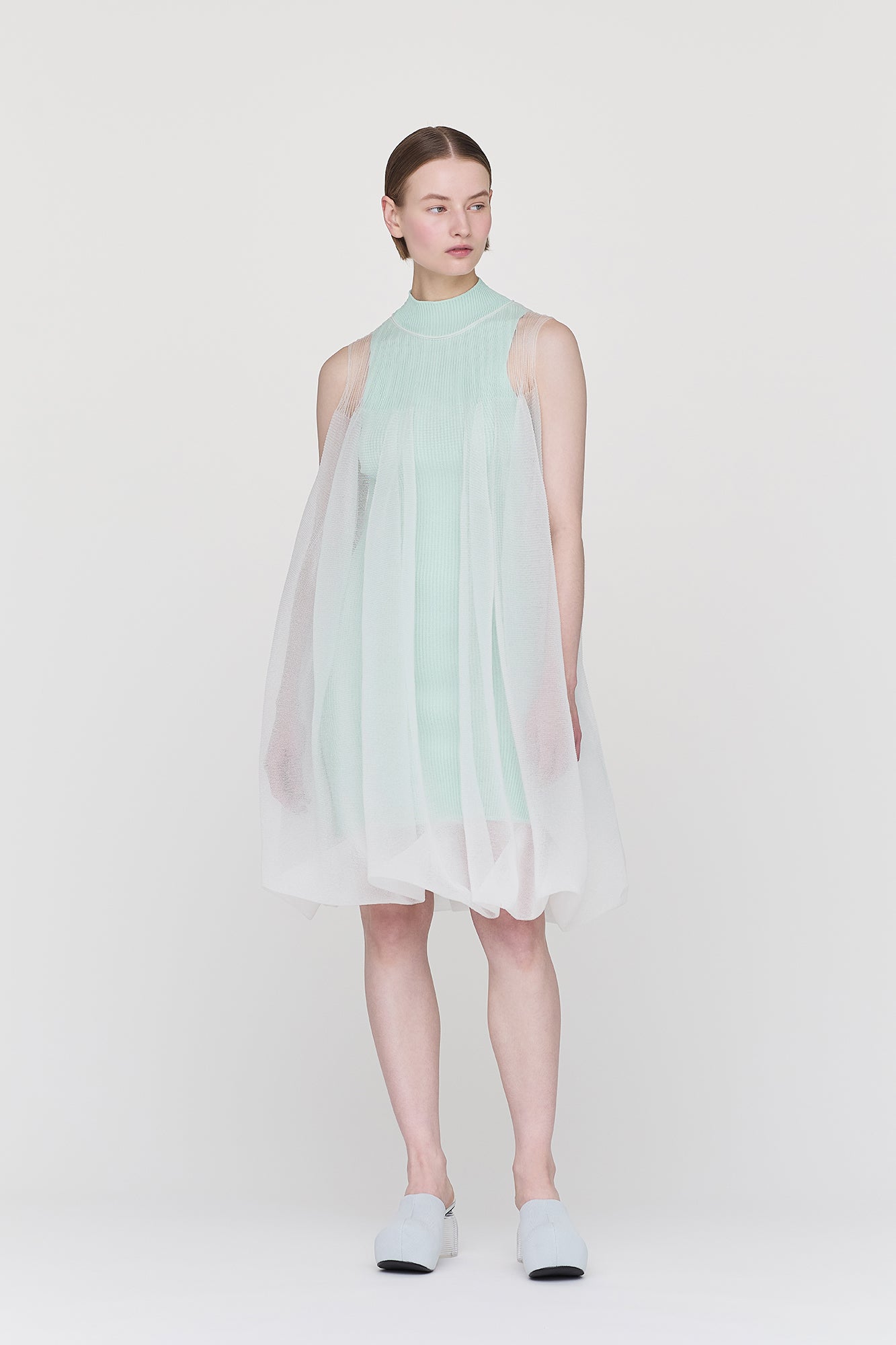 OVERWRAPPED POTTERY BUST FLARE SLEEVELESS DRESS