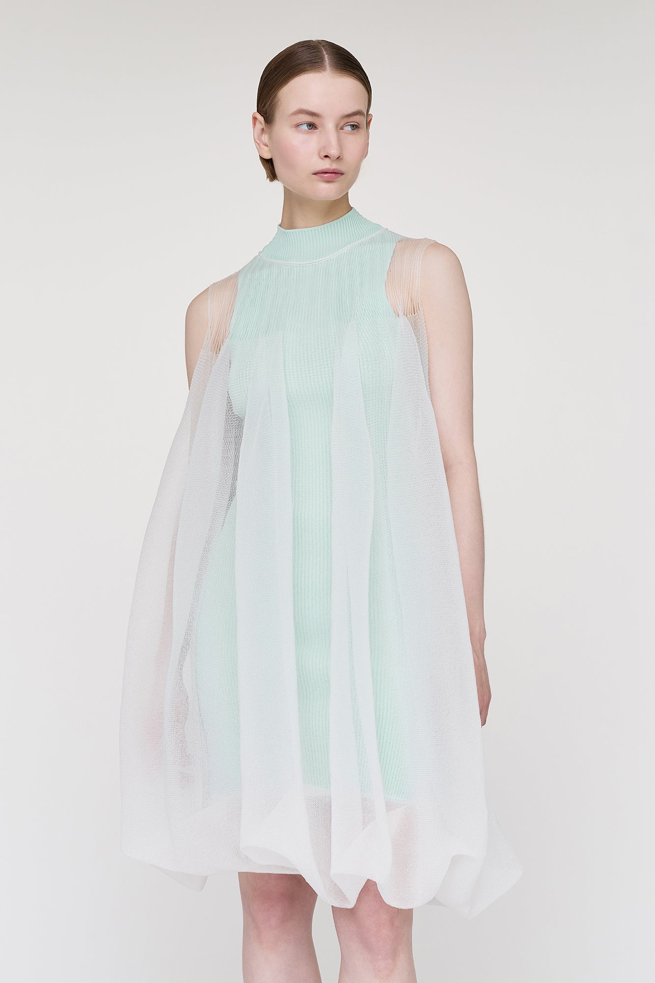 OVERWRAPPED POTTERY BUST FLARE SLEEVELESS DRESS