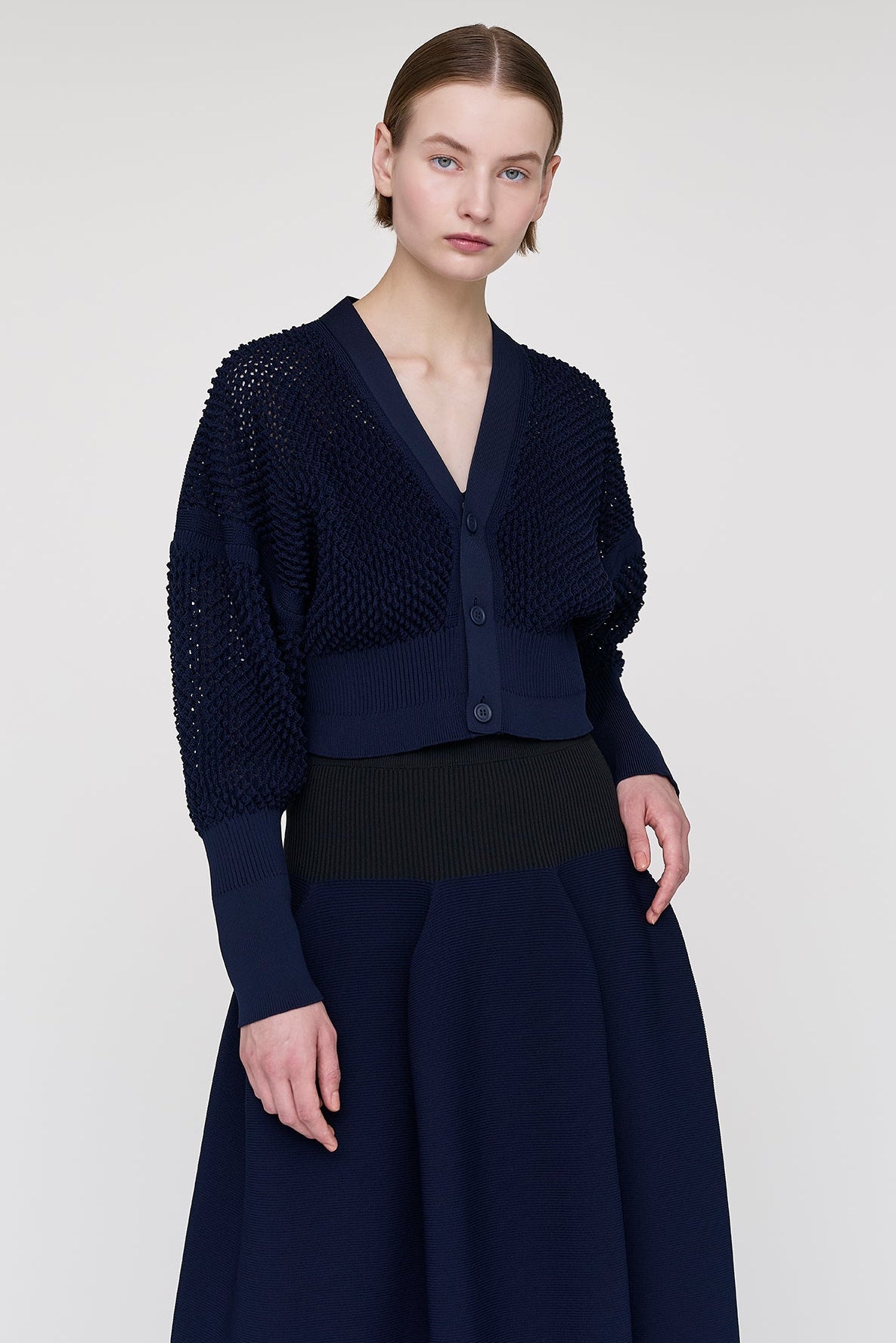 LATTICE CROPPED CARDIGAN