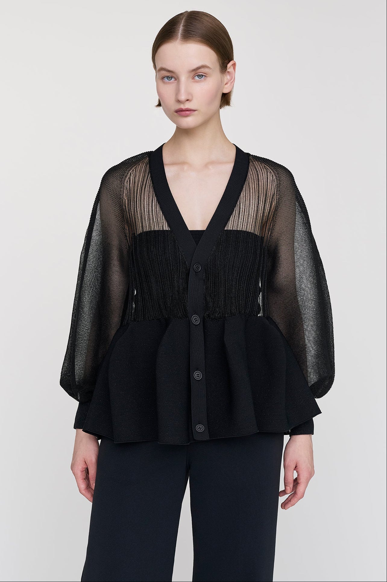 POTTERY LUCENT GLITTER PUFF SLEEVE CARDIGAN