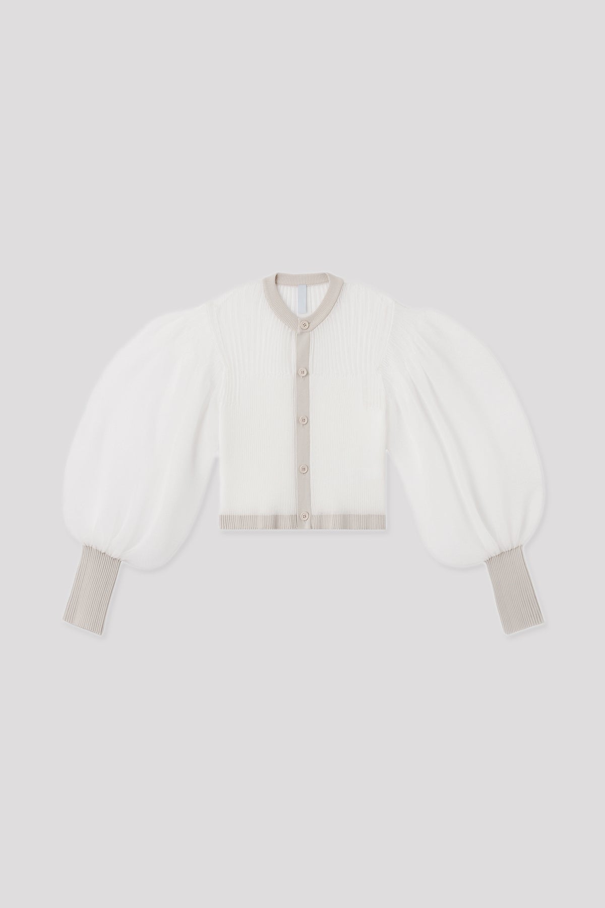 FLUTED LUCENT GLITTER PUFF SLEEVE CROPPED CARDIGAN