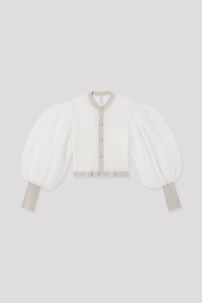 CILS (カタリスト)サイズ 2(COFFIN PUFF SHIRT) FLUTED LUCENT GLITTER PUFF SLEEVE CROPPED CARDIGAN