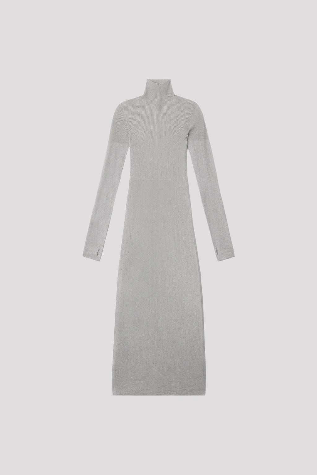 RIB METAL HIGHNECK LONG SLEEVE DRESS