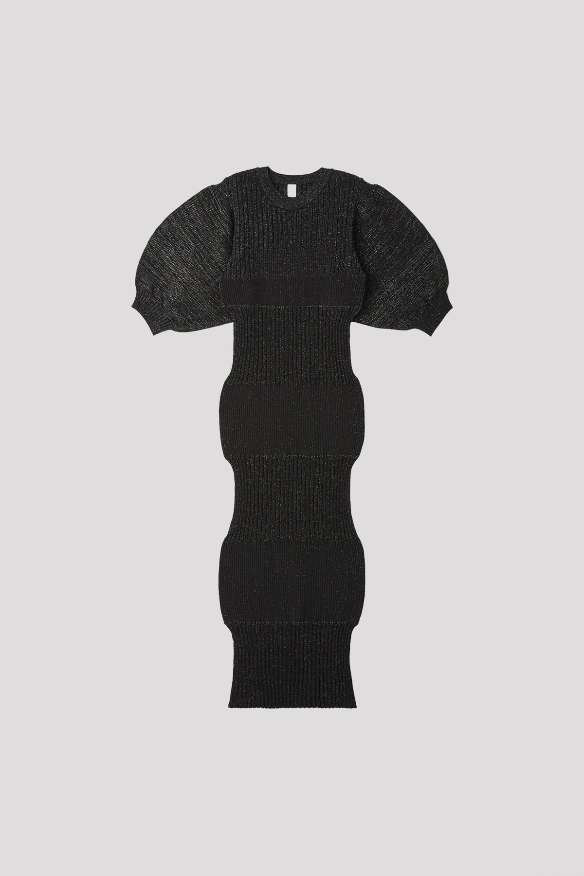 FLUTED GLITTER SHORT PUFF SLEEVE DRESS 