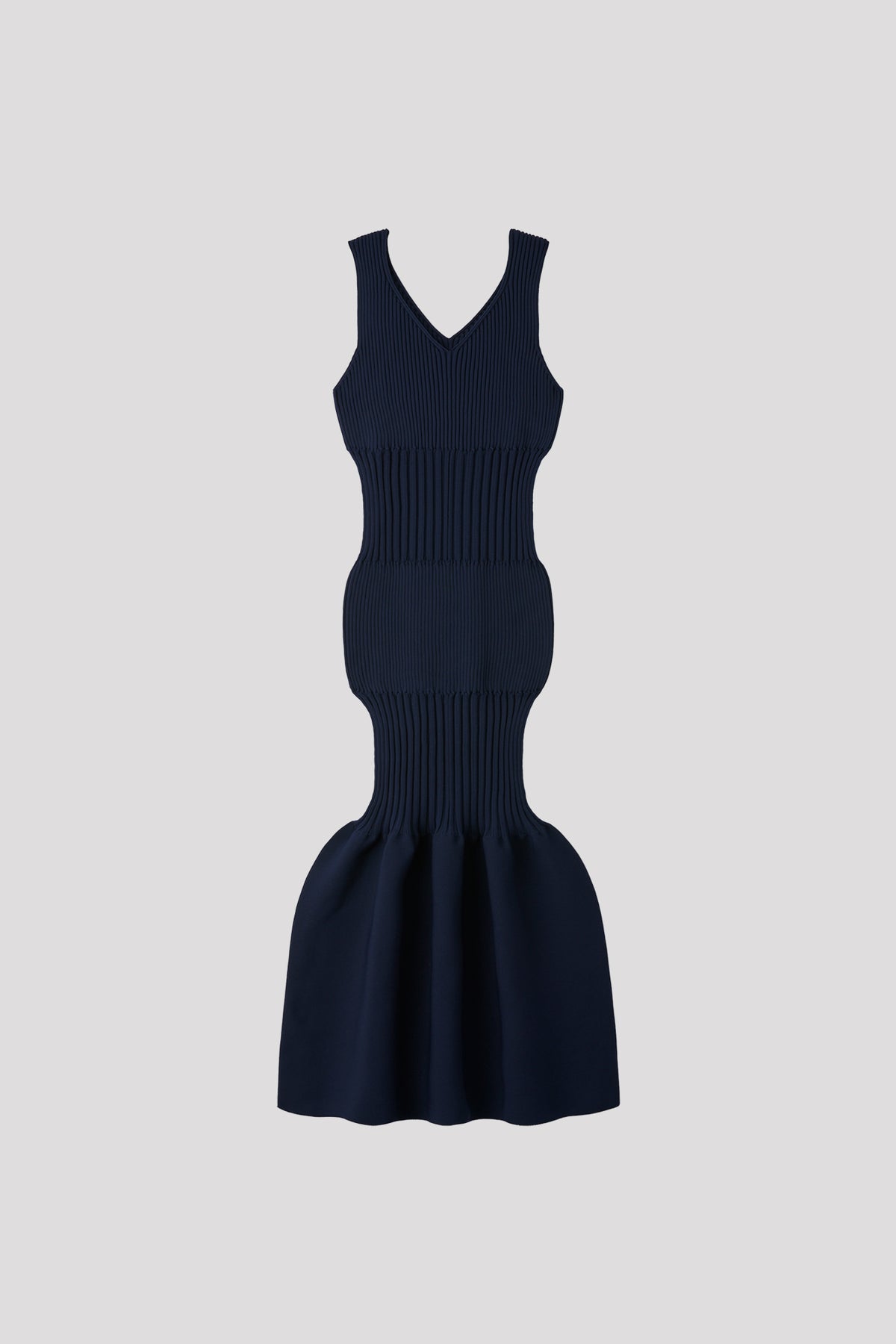 FLUTED V-NECK SLEEVELESS MERMAID DRESS