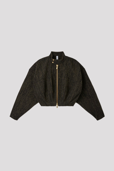 HYPHA STAND-UP COLLAR CROPPED BOMBER JACKET