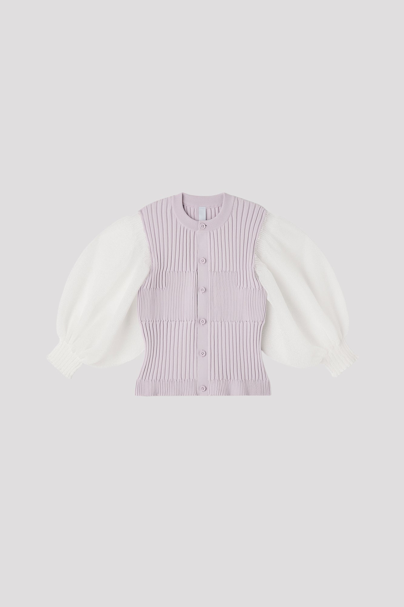 FLUTED LUCENT PUFF SLEEVE CARDIGAN