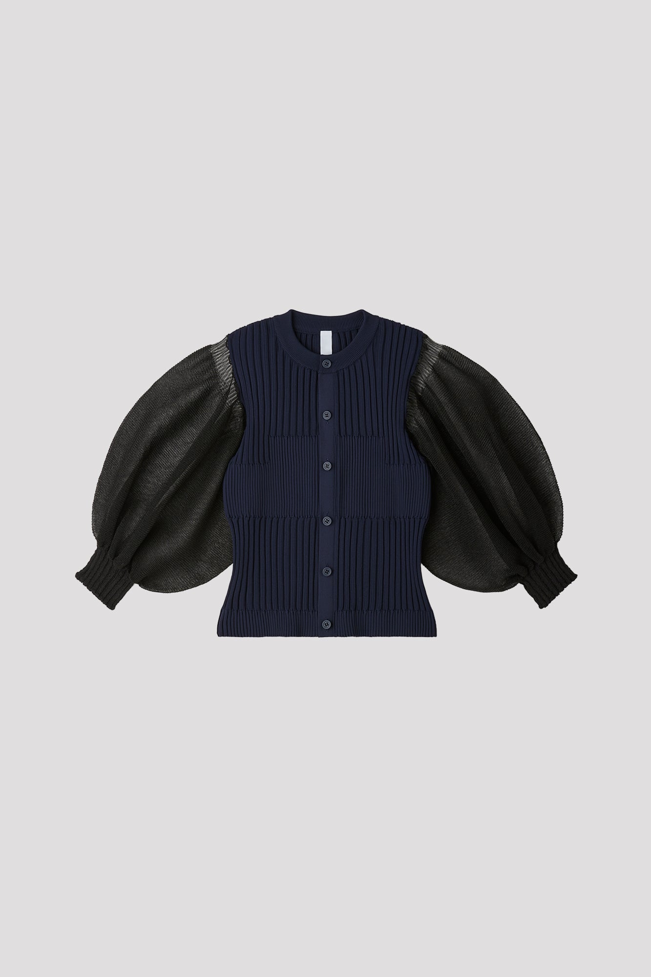 FLUTED LUCENT PUFF SLEEVE CARDIGAN
