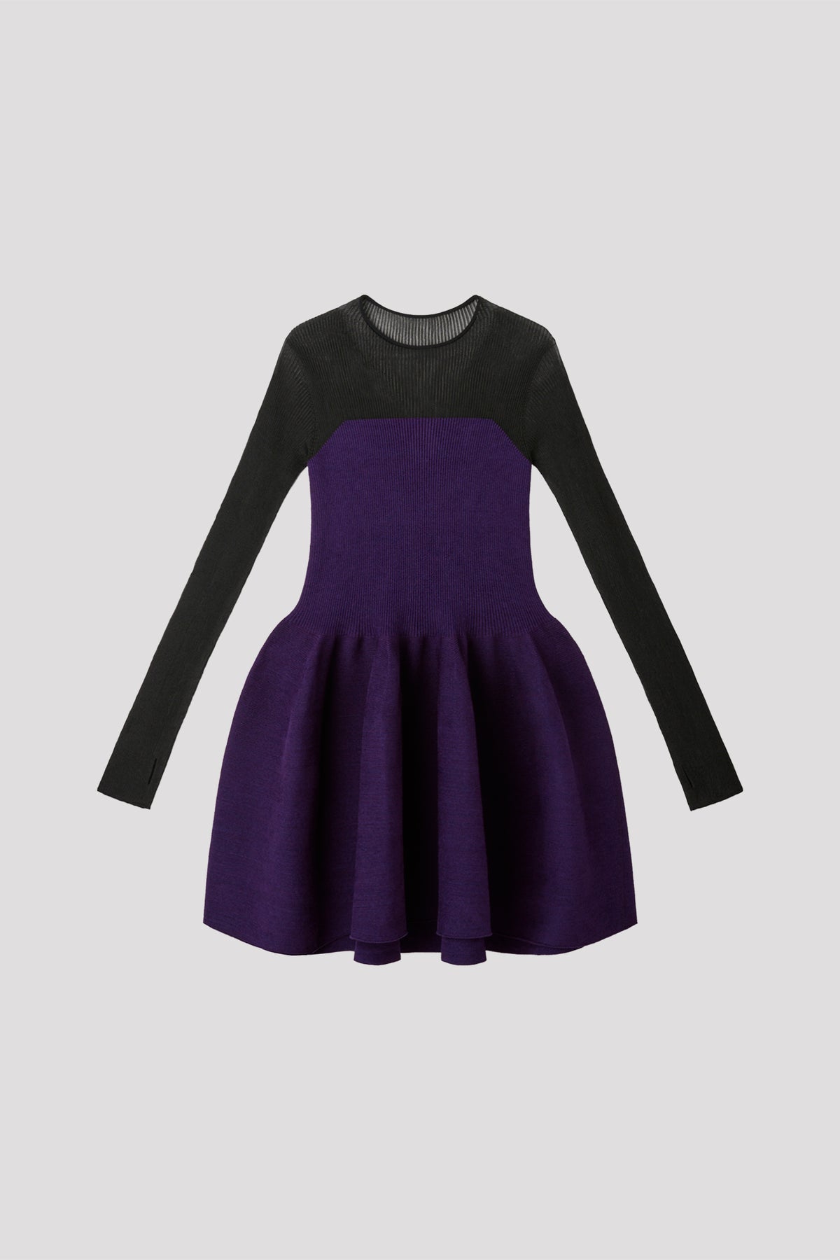 POTTERY VELVET LUCENT DECOLLETAGE  LONG SLEEVE MINI DRESS