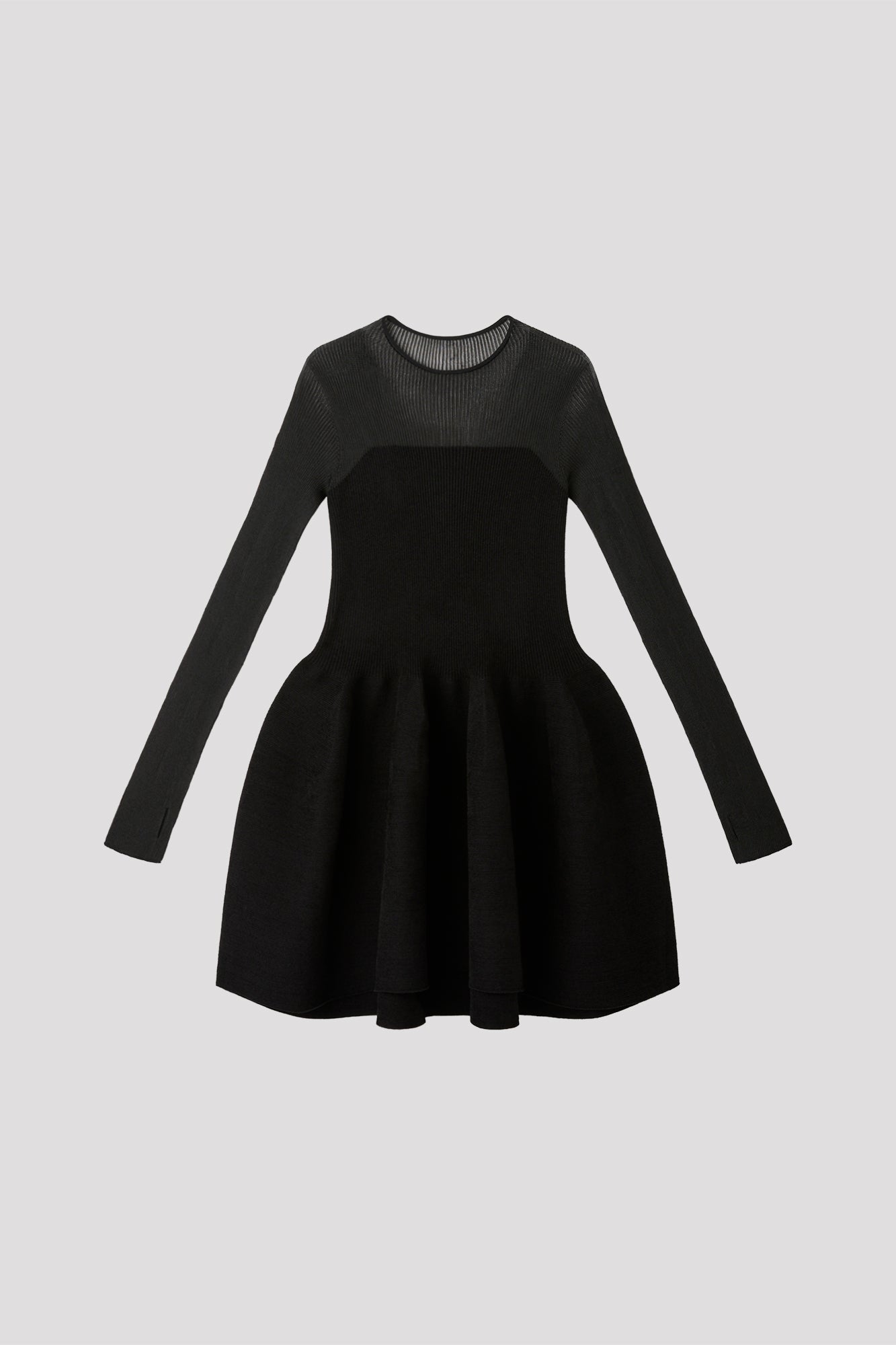 POTTERY VELVET LUCENT DECOLLETAGE LONG SLEEVE MINI DRESS