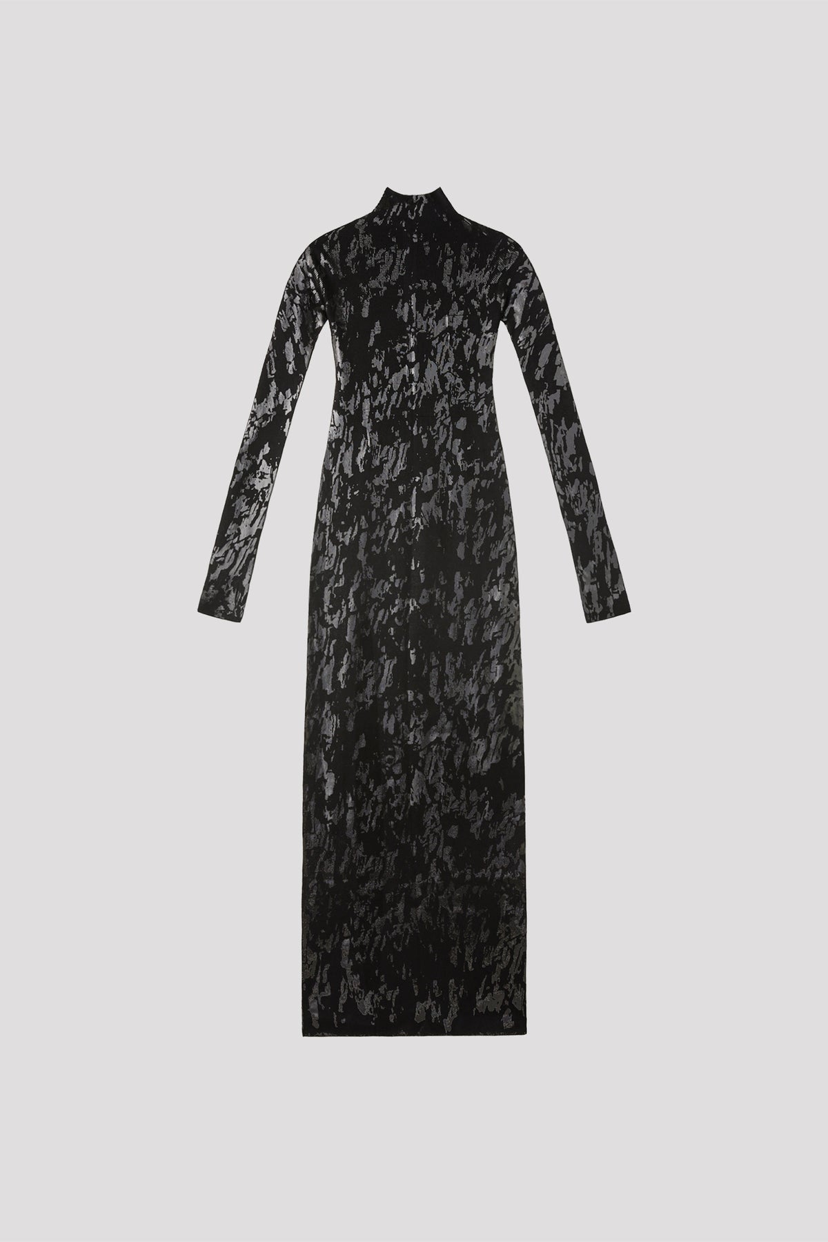 SOFT PORTRAIT FOIL HIGHNECK LONG SLEEVE DRESS