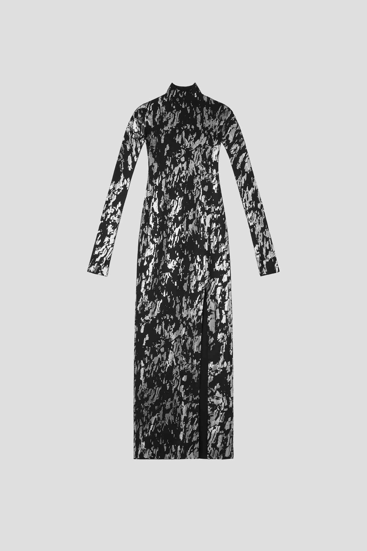 SOFT PORTRAIT FOIL HIGHNECK LONG SLEEVE DRESS
