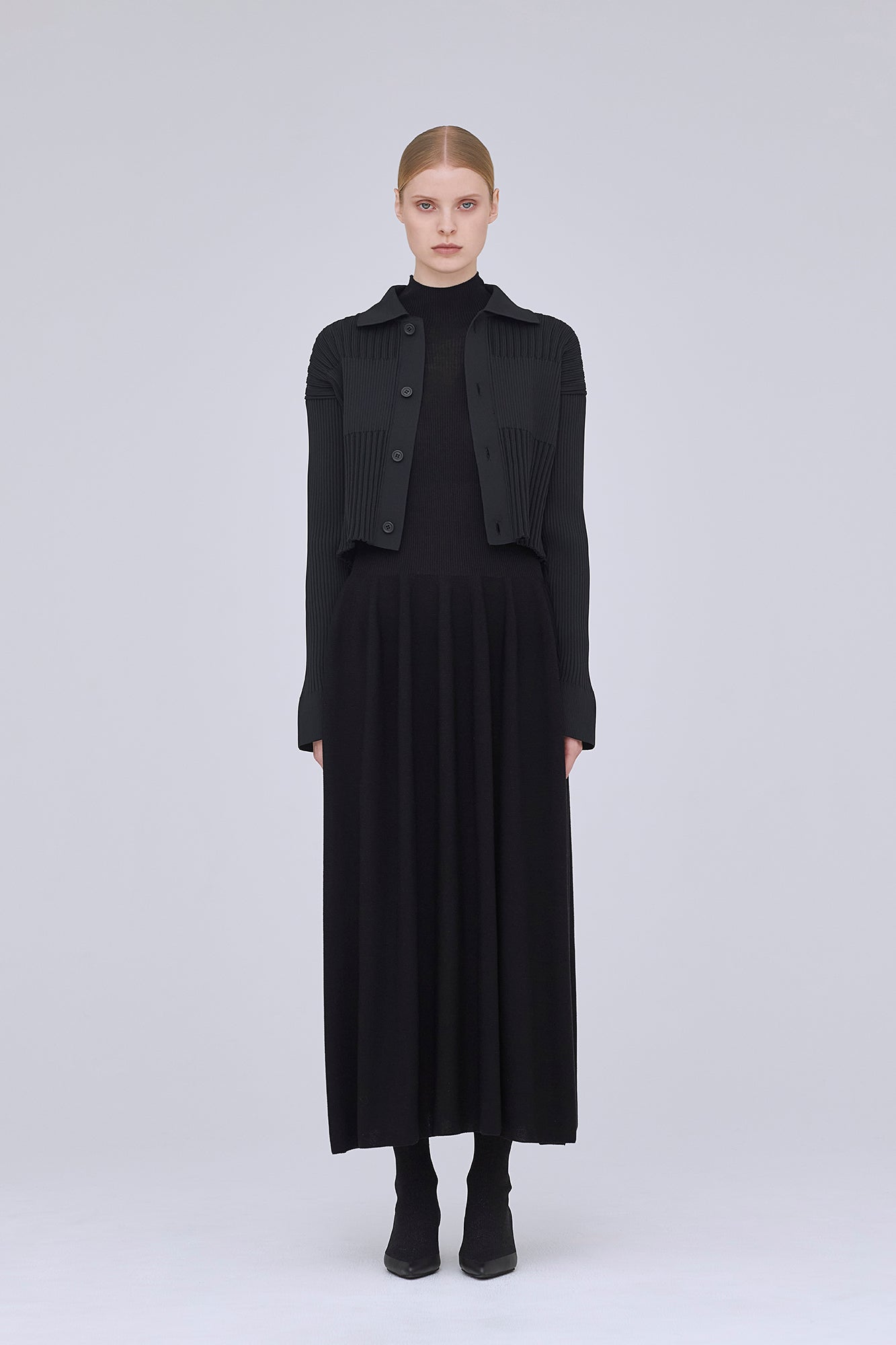 FLUTED CROPPED SHIRT CARDIGAN