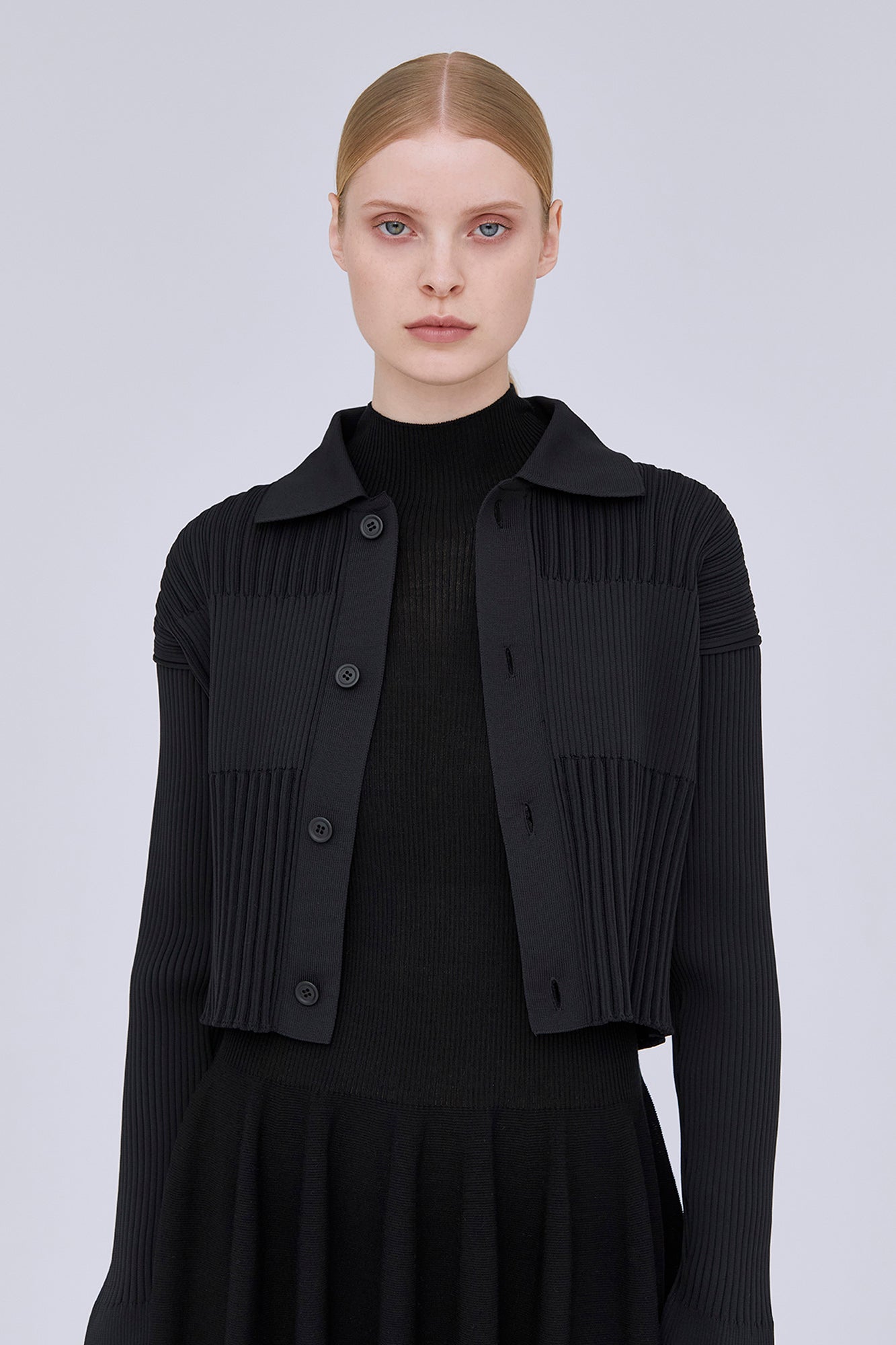 FLUTED CROPPED SHIRT CARDIGAN