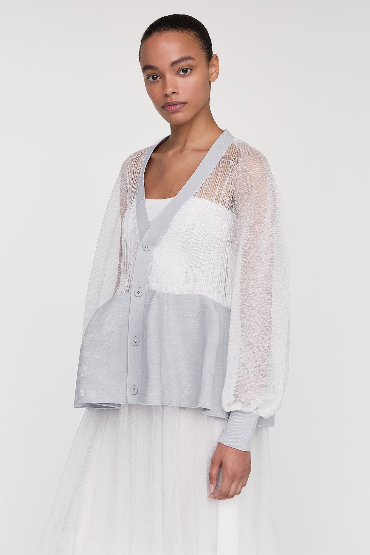POTTERY LUCENT GLITTER PUFF SLEEVE CARDIGAN